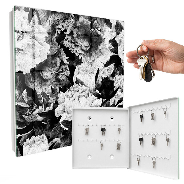 Key box Black and white flowers