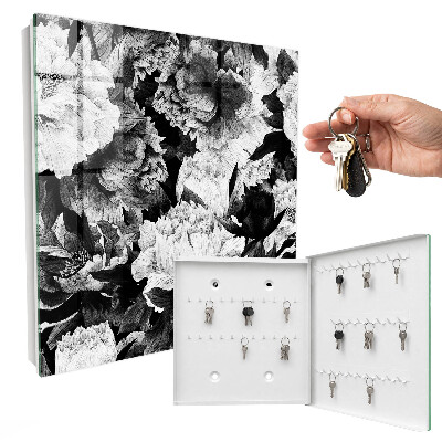 Key box Black and white flowers