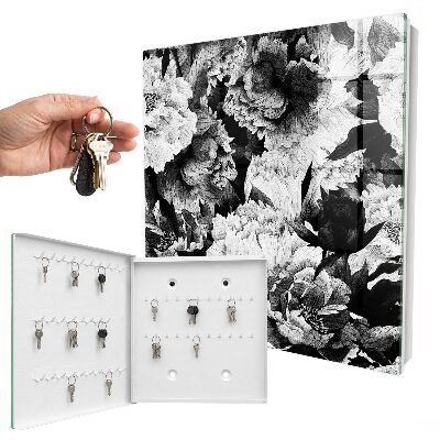 Key box Black and white flowers