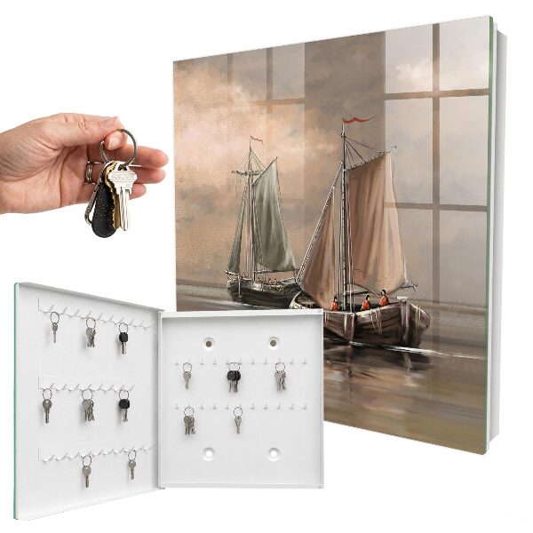 Key cabinet for wall Sea sailboats