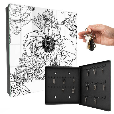 Key cabinet for wall Black and white flowers
