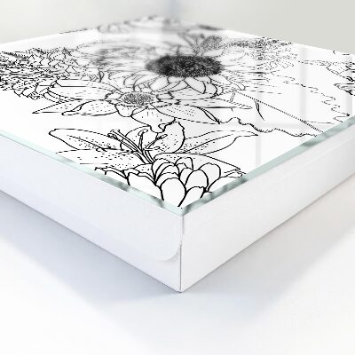 Key cabinet for wall Black and white flowers