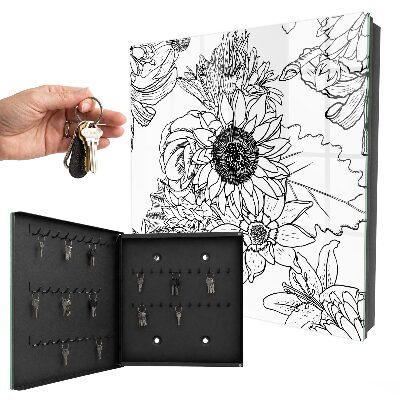 Key cabinet for wall Black and white flowers