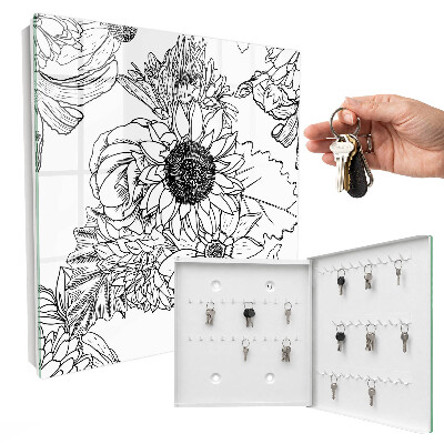 Key cabinet for wall Black and white flowers