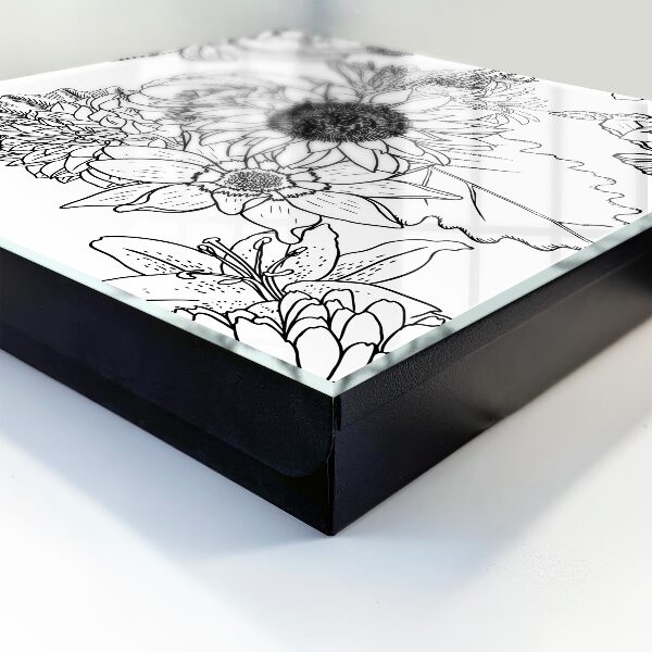 Key cabinet for wall Black and white flowers