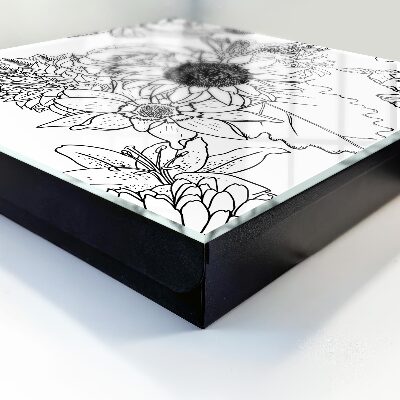 Key cabinet for wall Black and white flowers