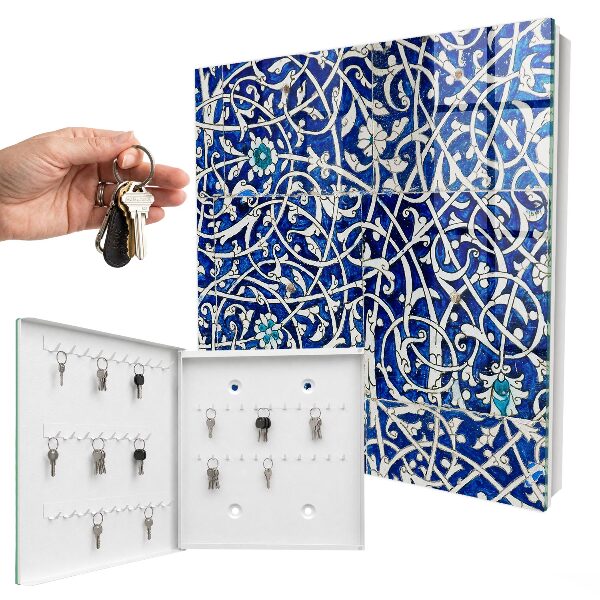 Key storage box Blue arabesque