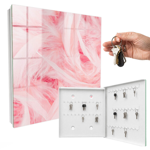 Key cabinet for wall Pink feathers