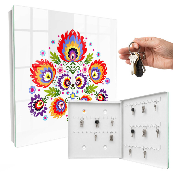 Key cabinet for wall Folk flowers