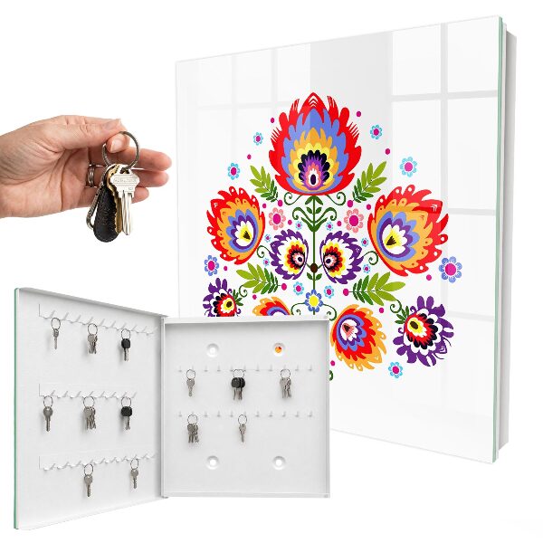 Key cabinet for wall Folk flowers