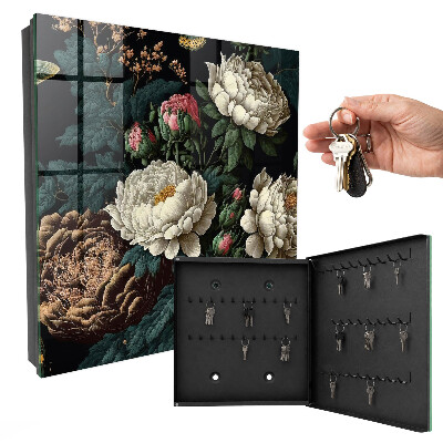 Key cabinet for wall Peony flowers
