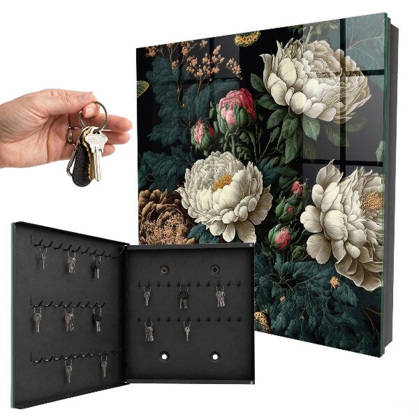 Key cabinet for wall Peony flowers