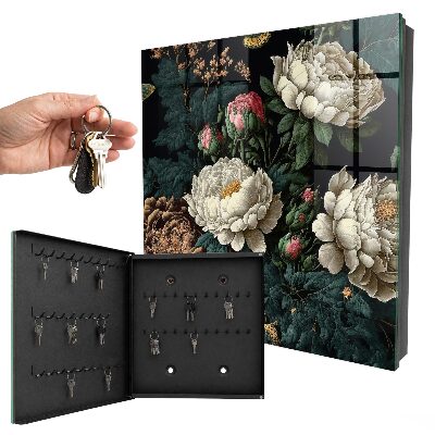 Key cabinet for wall Peony flowers