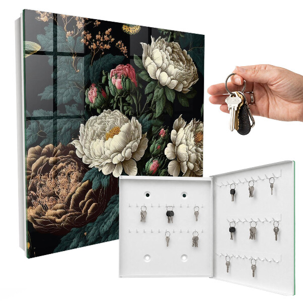 Key cabinet for wall Peony flowers
