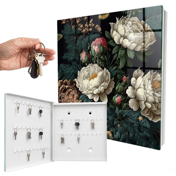Key cabinet for wall Peony flowers