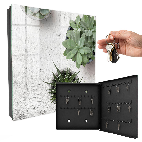 Key cabinet for wall Green succulents