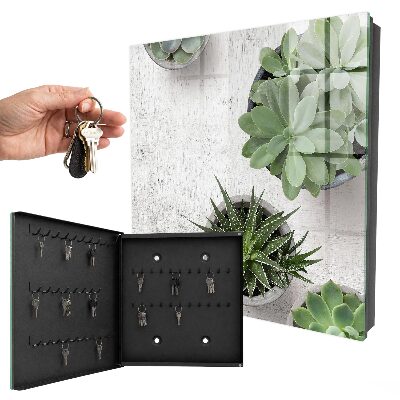 Key cabinet for wall Green succulents