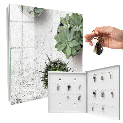 Key cabinet for wall Green succulents