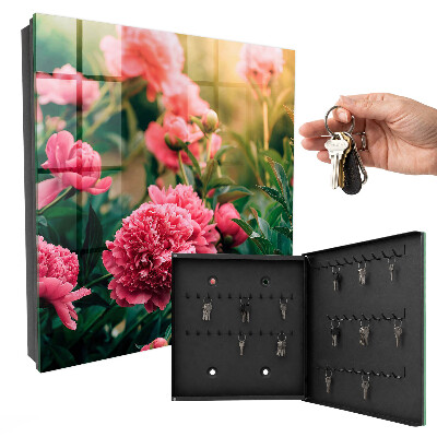 Key cabinet for wall Pink peonies