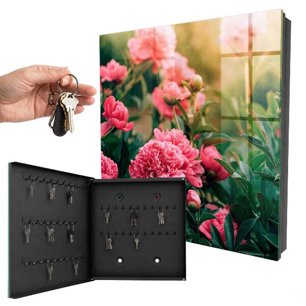 Key cabinet for wall Pink peonies