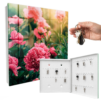 Key cabinet for wall Pink peonies