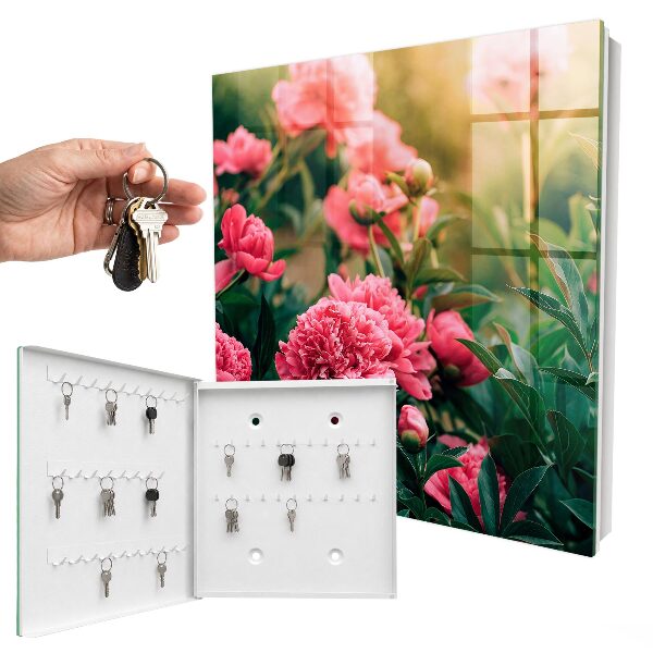 Key cabinet for wall Pink peonies