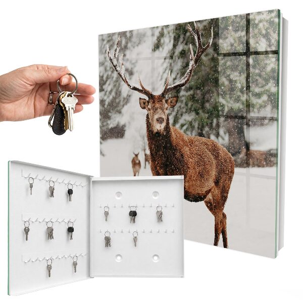 Key cabinet for wall Winter deer