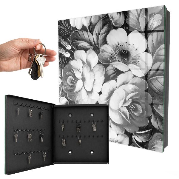 Key storage box Monochrome flowers