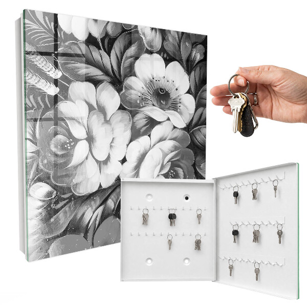 Key storage box Monochrome flowers