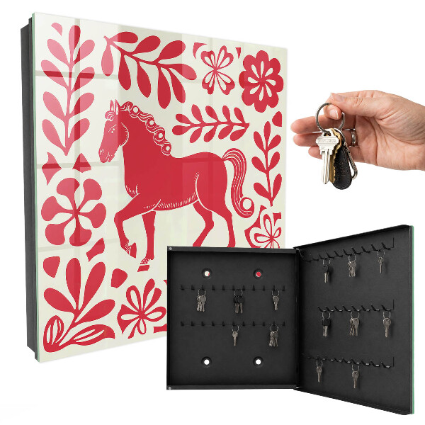 Key cabinet for wall Folk illustration with a horse motif