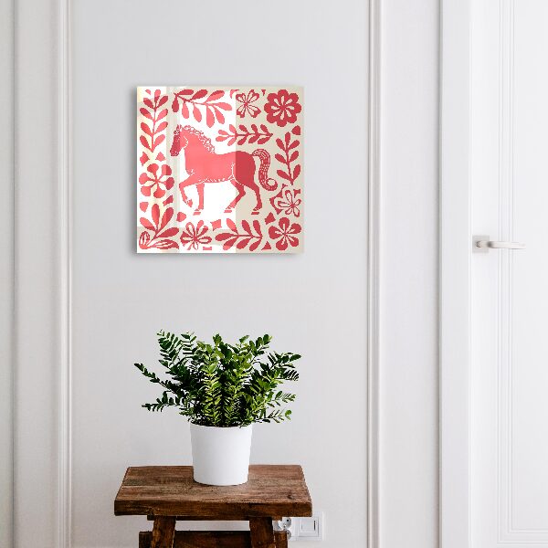 Key cabinet for wall Folk illustration with a horse motif