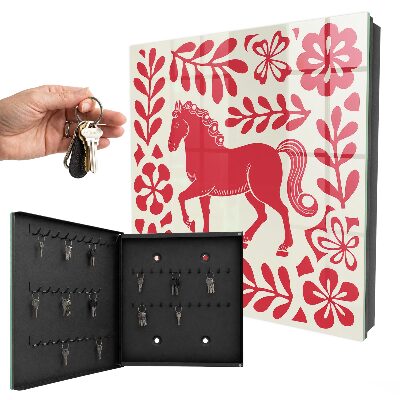 Key cabinet for wall Folk illustration with a horse motif