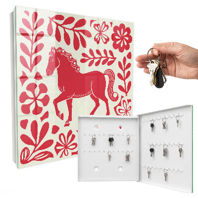 Key cabinet for wall Folk illustration with a horse motif