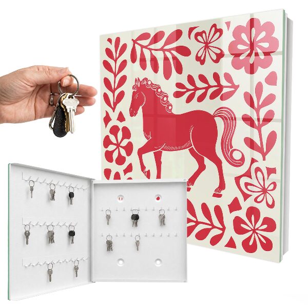 Key cabinet for wall Folk illustration with a horse motif