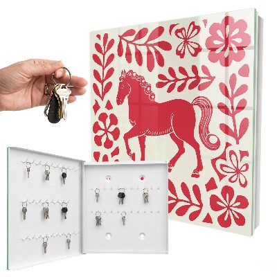 Key cabinet for wall Folk illustration with a horse motif