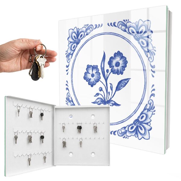 Key cabinet for wall Blue flowers