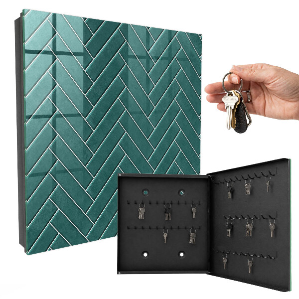 Key storage box Turquoise herringbone