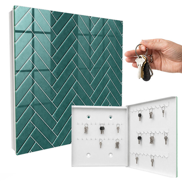 Key storage box Turquoise herringbone