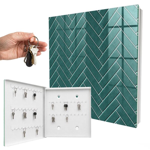 Key storage box Turquoise herringbone