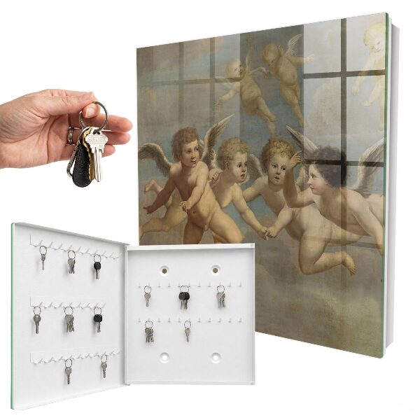 Key cabinet for wall Flying Angels Putti Baroque Painting