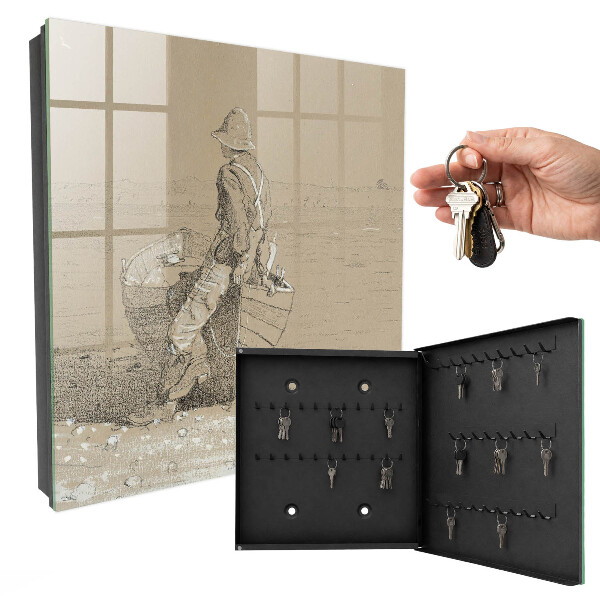 Key storage box Fisherman by the lake