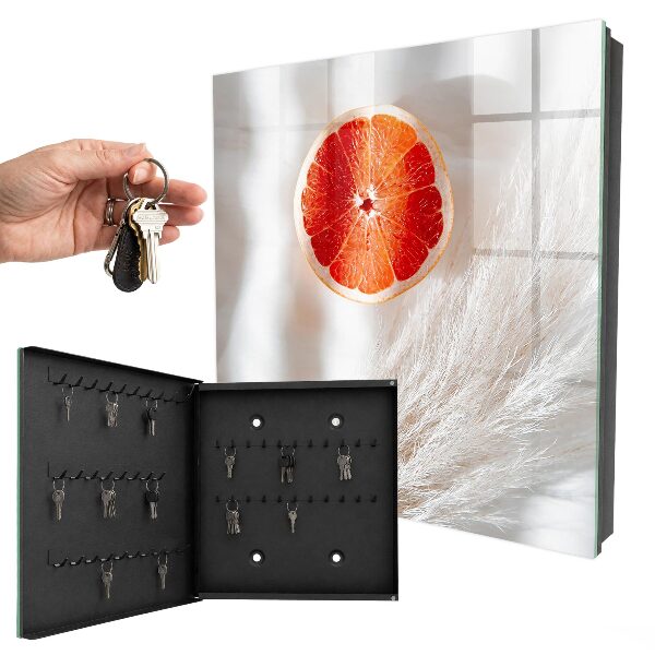 Key cabinet for wall Red grapefruit and boho grass