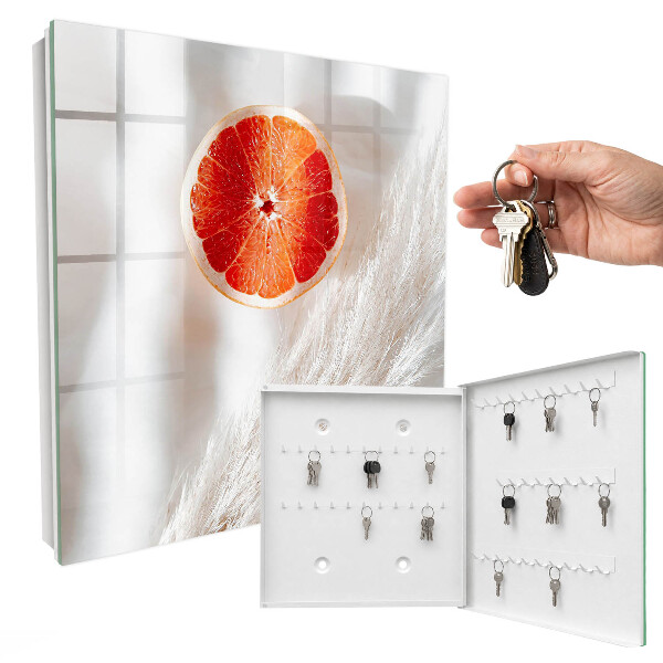 Key cabinet for wall Red grapefruit and boho grass