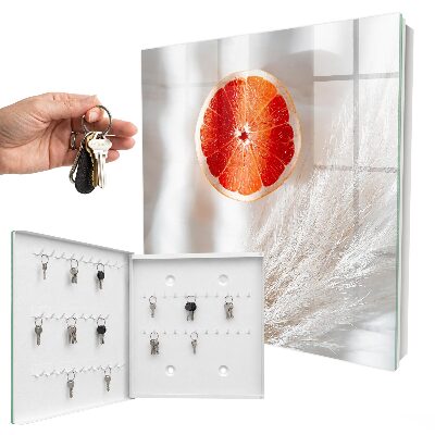 Key cabinet for wall Red grapefruit and boho grass