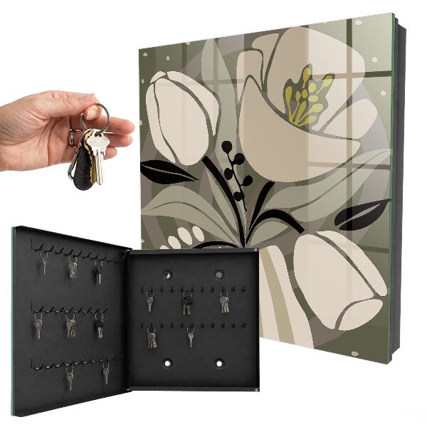 Key cabinet for wall Beige flowers