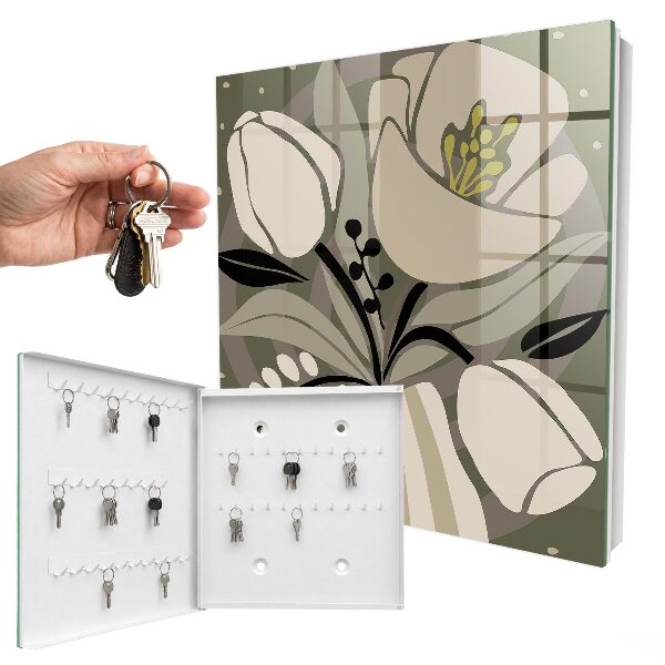 Key cabinet for wall Beige flowers