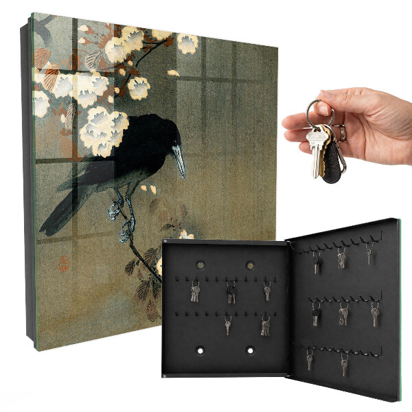 Key storage box Ohara Koson The Raven and the Cherry Blossom