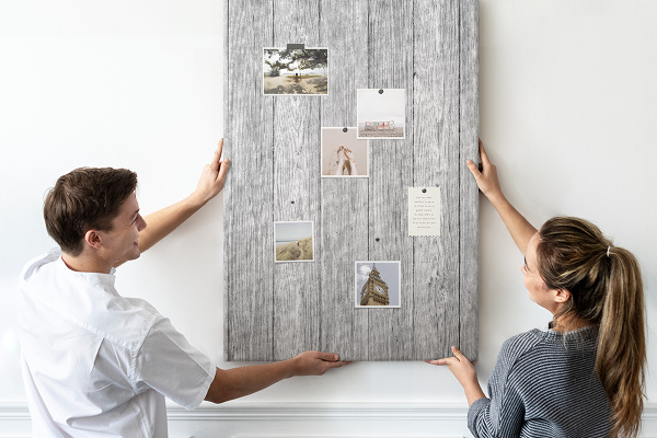 Wall cork memo board Texture of gray wooden boards for background