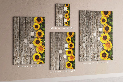 Cork notice board Sunflowers on a wooden board background