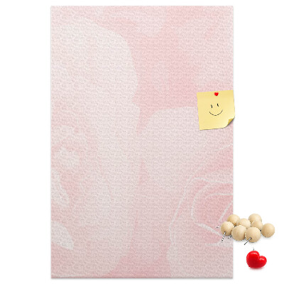Wall cork memo board Delicate pink roses on the background.
